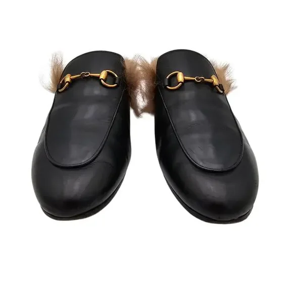 Gucci Princetown Horsebit Fur Lined Flat Mule Black Leather Size 37.5 US 7.5 - Picture 4 of 11